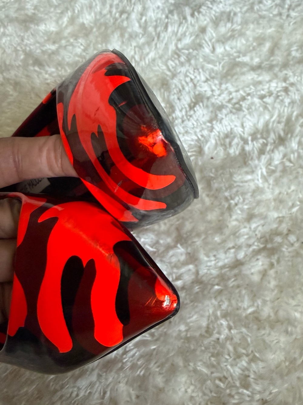 Steve Madden Red and Black Camouflage Patent Pointed-Toe Stiletto Heels - Picture 5 of 9
